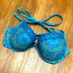 Aerie Nina Blue Floral Push Up Bikini Swim Top Size 34D